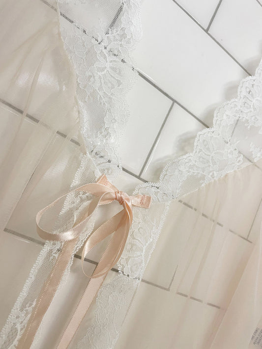 vintage sears lace trim sheer evening robe | made in USA