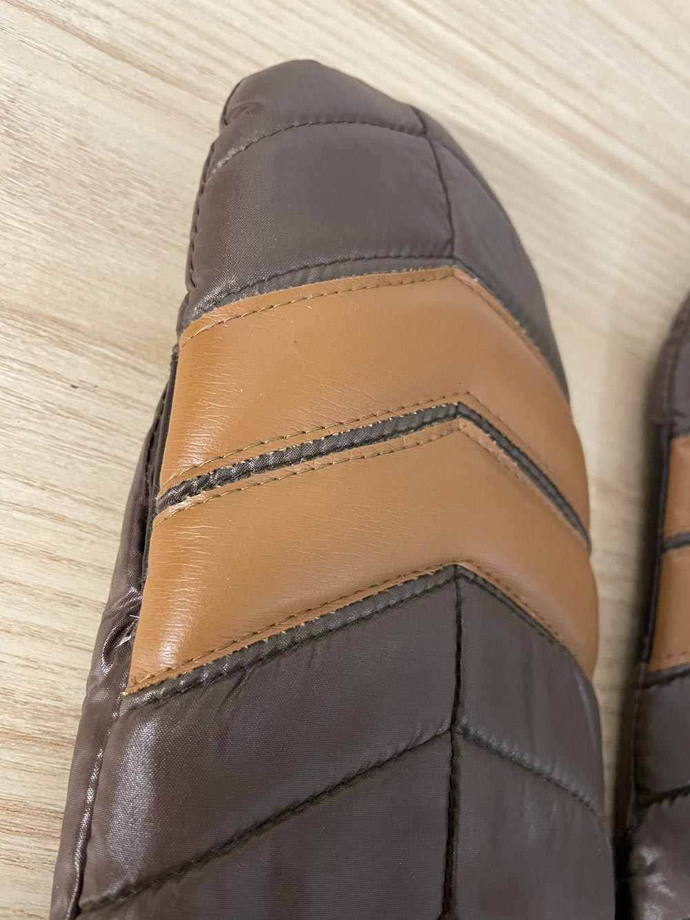 vintage retro chevron down puffer mittens