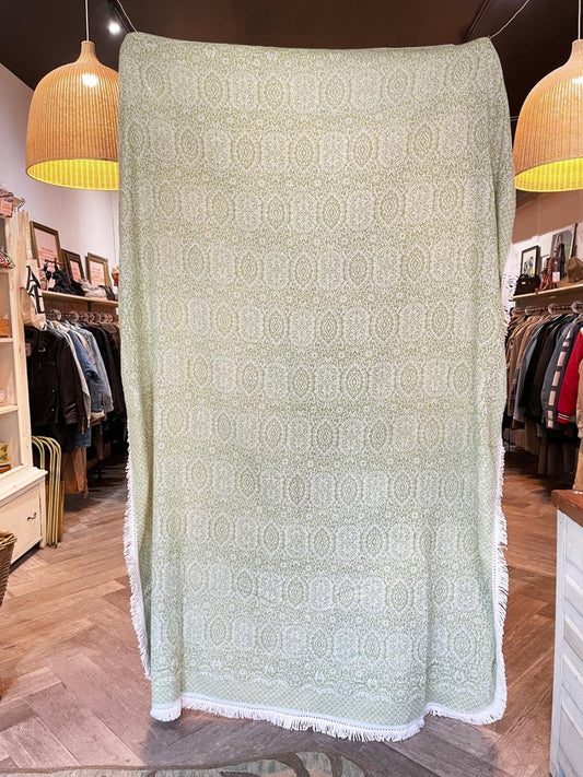 vintage 60s fringe edge woven coverlet - good market thrift store