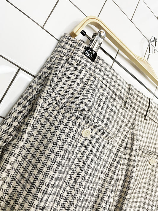 nwt theory linen-blend windowpane plaid wide leg flat front trouser | nordstrom