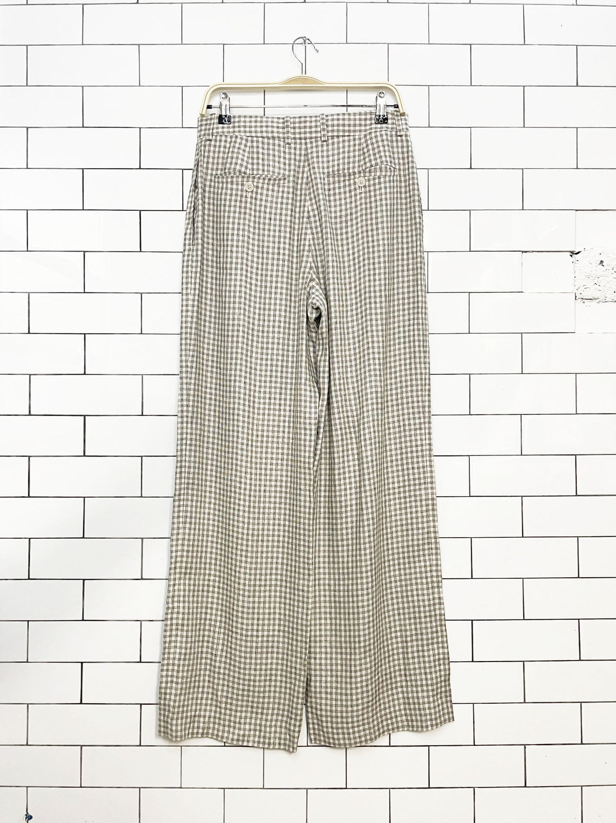 nwt theory linen-blend windowpane plaid wide leg flat front trouser | nordstrom