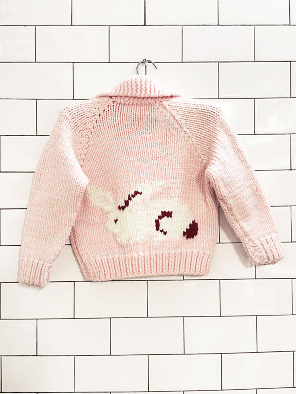 vintage handmade wool bunny full zip knit cowichan cardigan