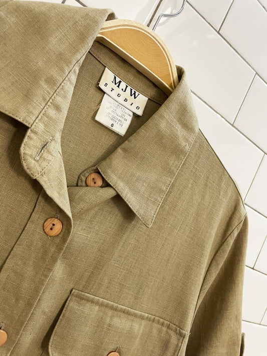vintage 90s MJW studio linen - blend safari shirt dress - good market thrift store