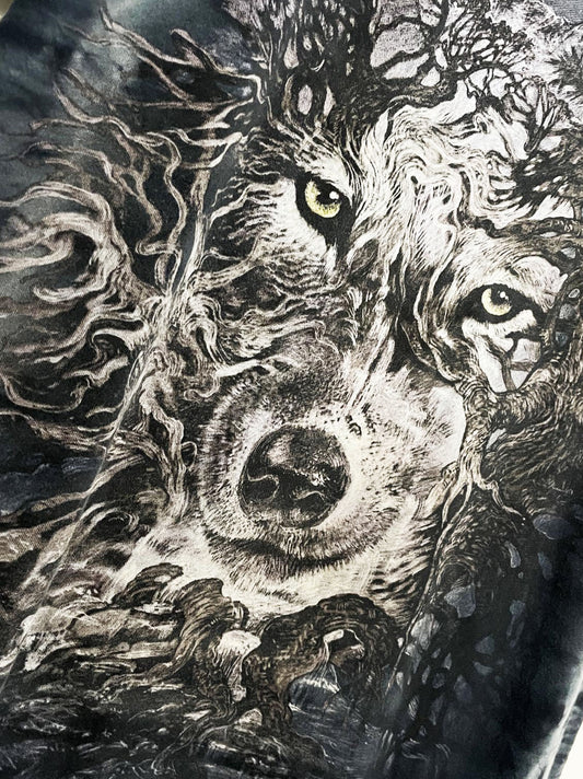 y2k the mountain evolution wolf art tie dye tee