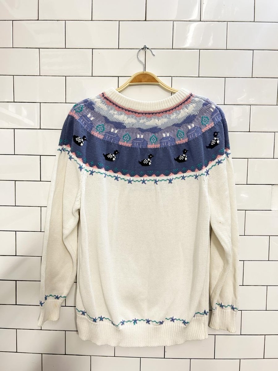 vintage 90s NR loon cottage scene knit sweater - good market thrift store