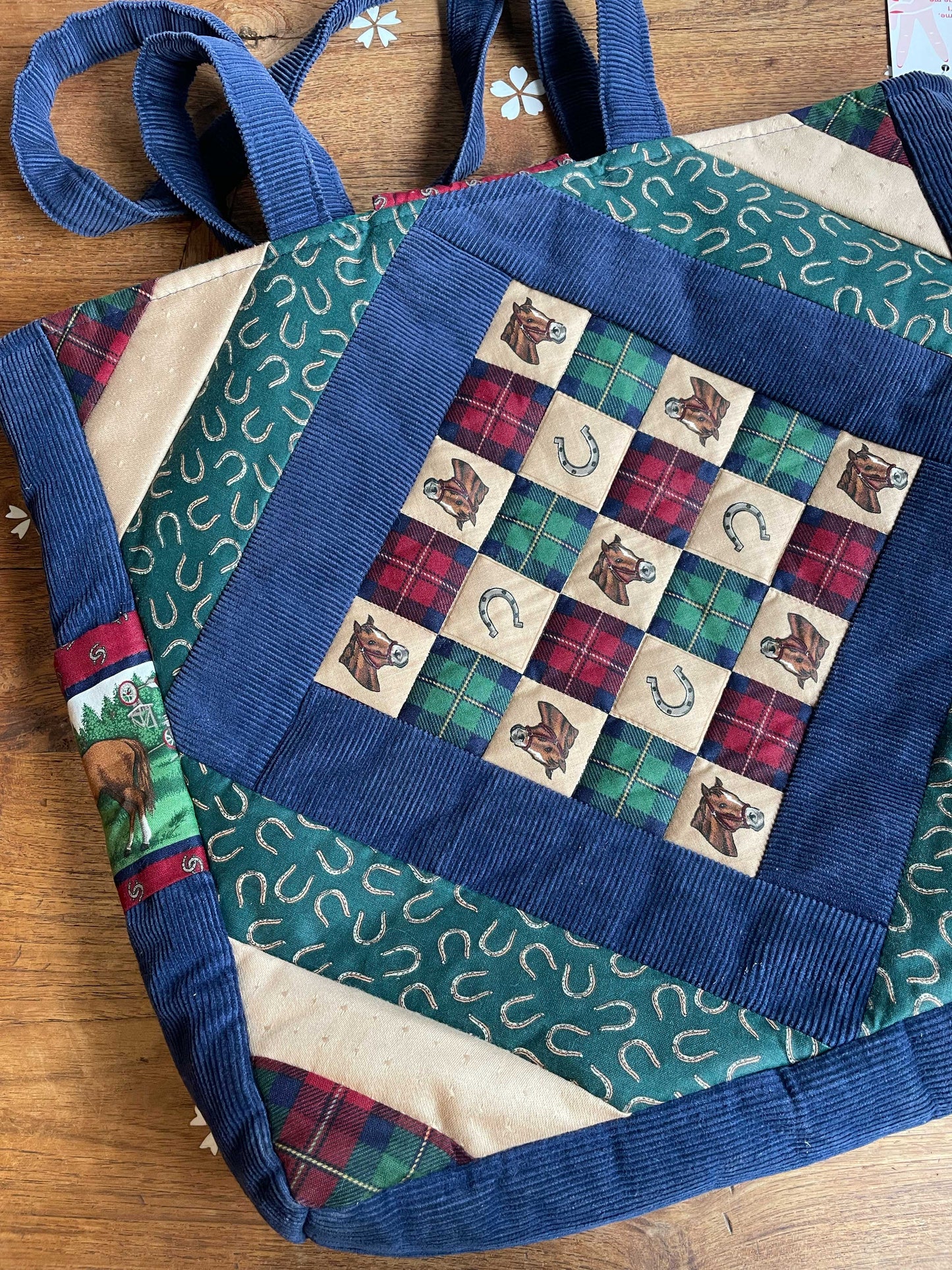 vintage handmade quilted horse tote bag