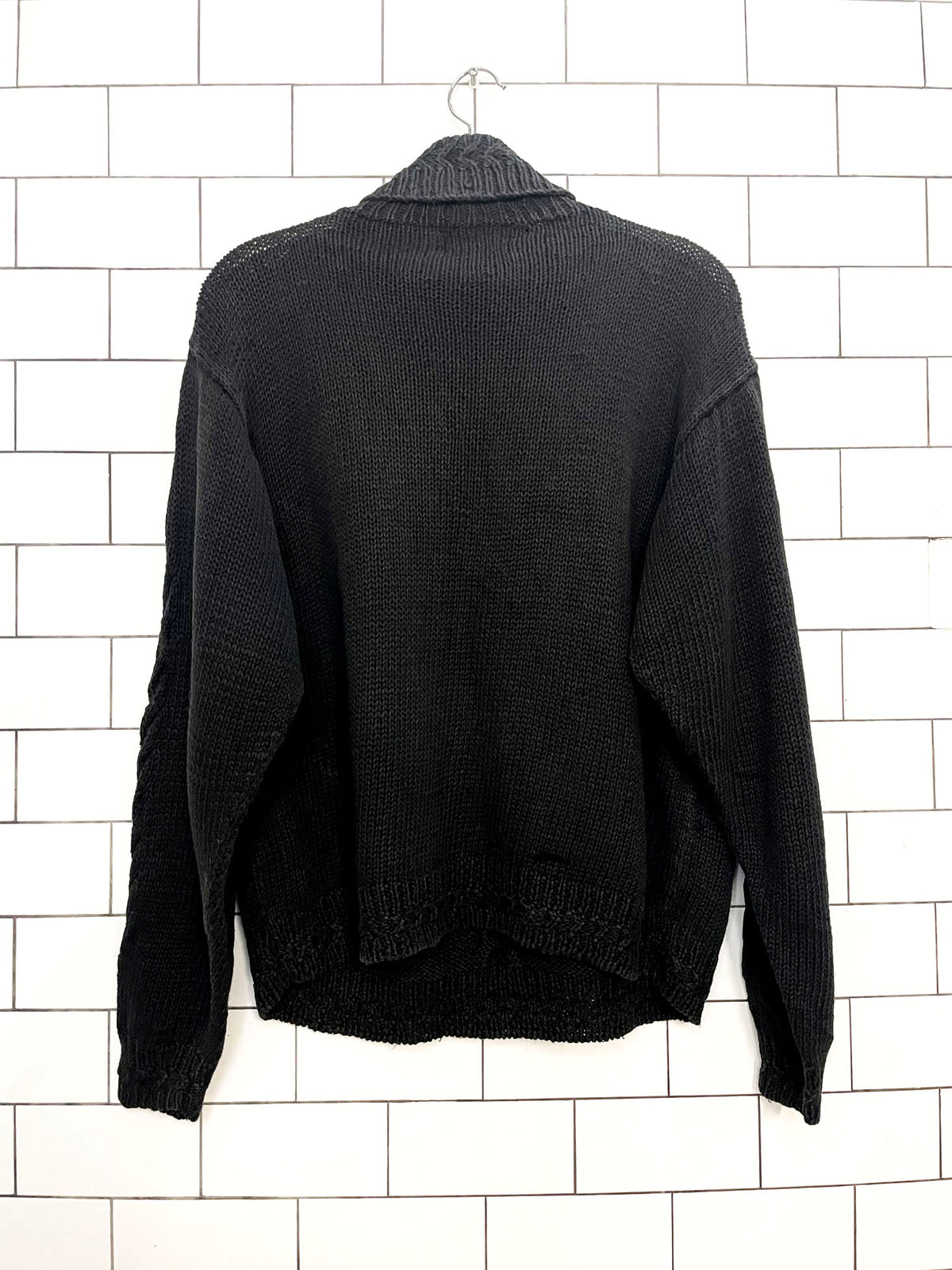 vintage 90s woolrich ramie-blend hand-knit autumn leaves turtle neck sweater