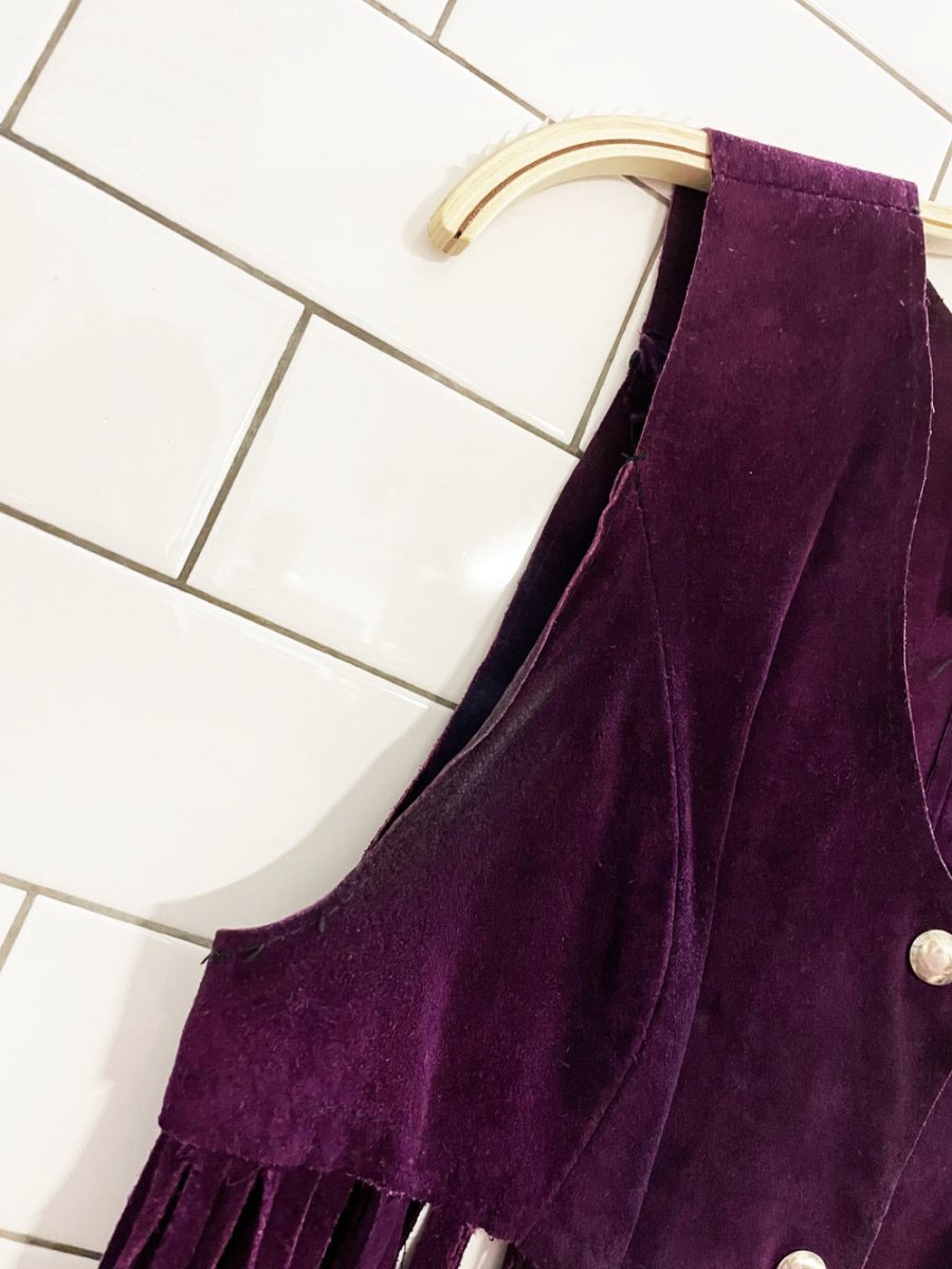 vintage 70s mister leather suede boho long fringe vest top | festival - good market thrift store