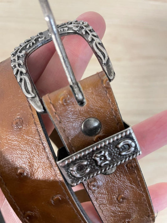 vintage faux ostrich leather western belt - good market thrift store