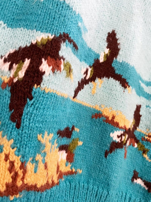 vintage hand - knit duck hunt v - neck sweater - good market thrift store