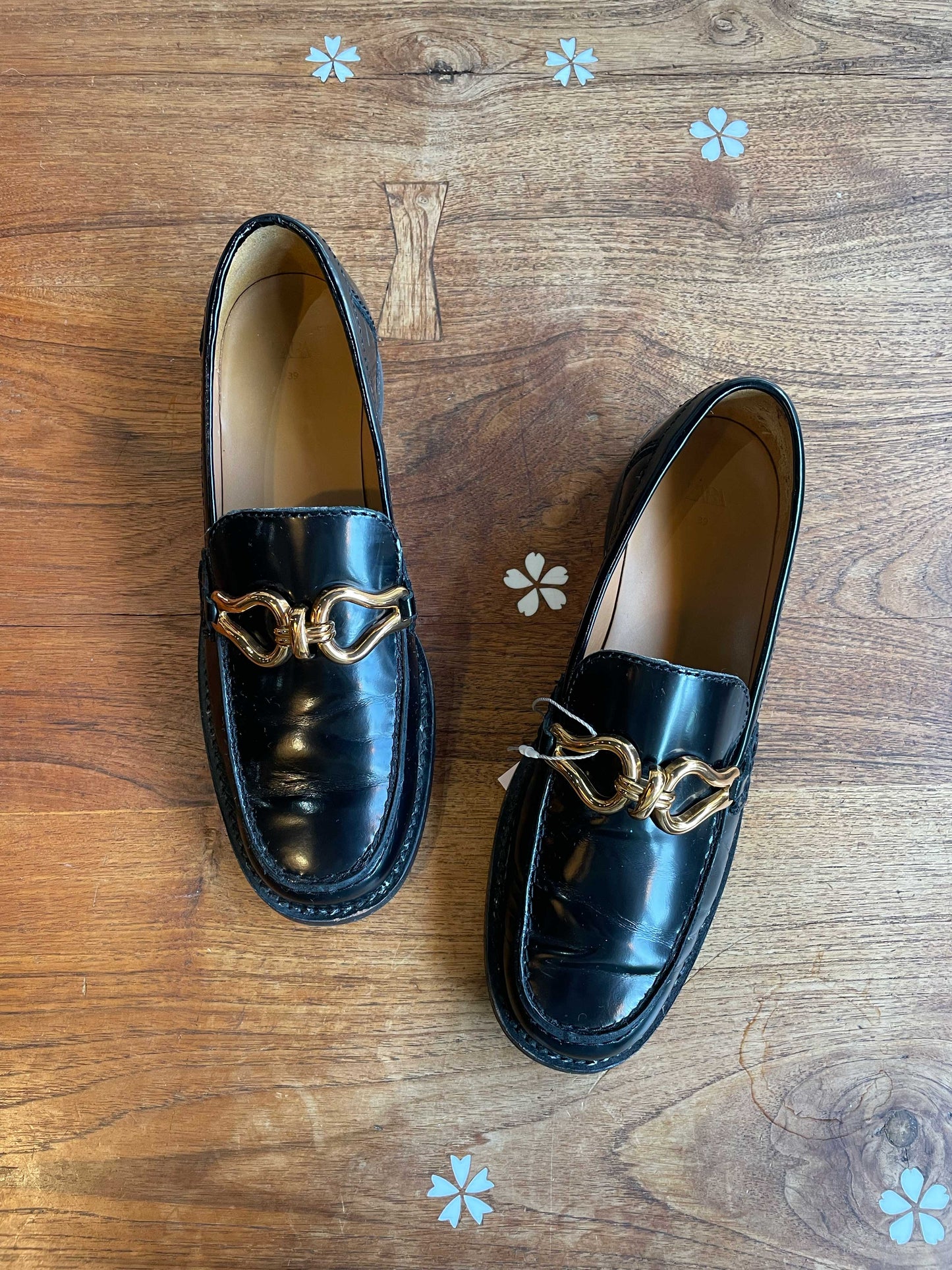 zara metal horsebit patent leather loafers
