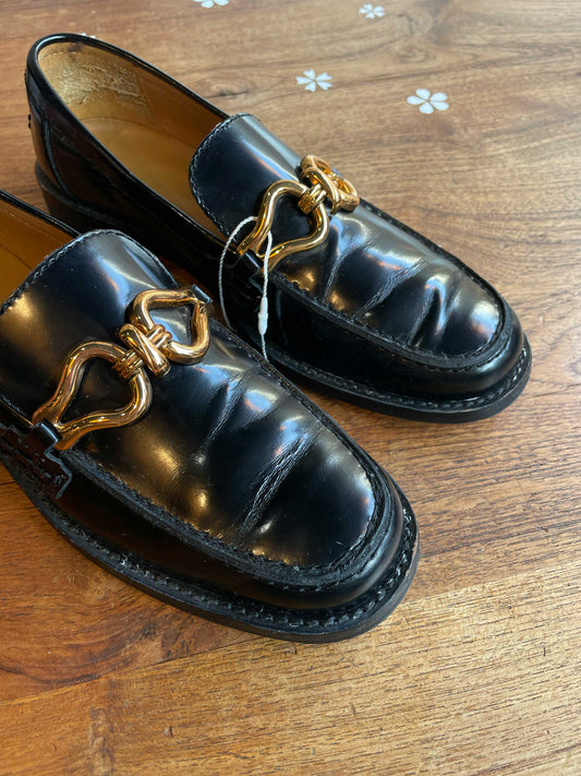 zara metal horsebit patent leather loafers