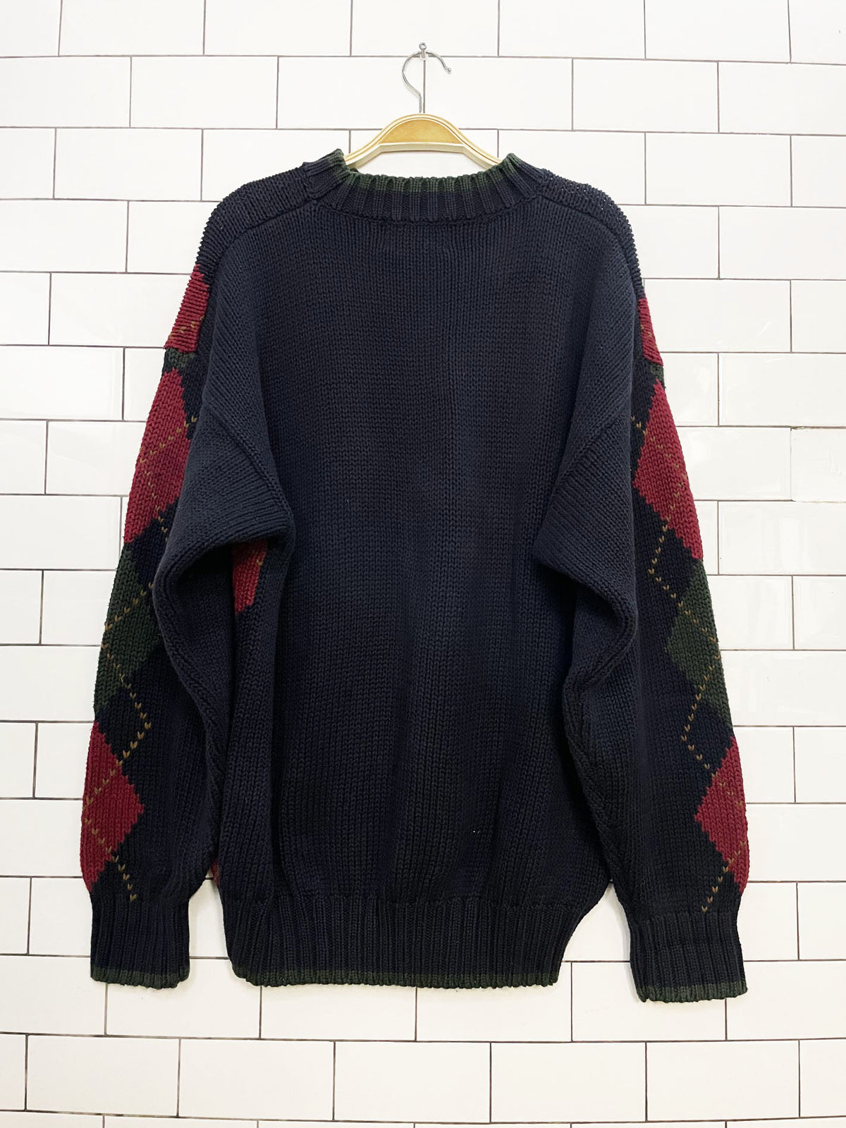 vintage woods & gray heavy knit argyle sweater