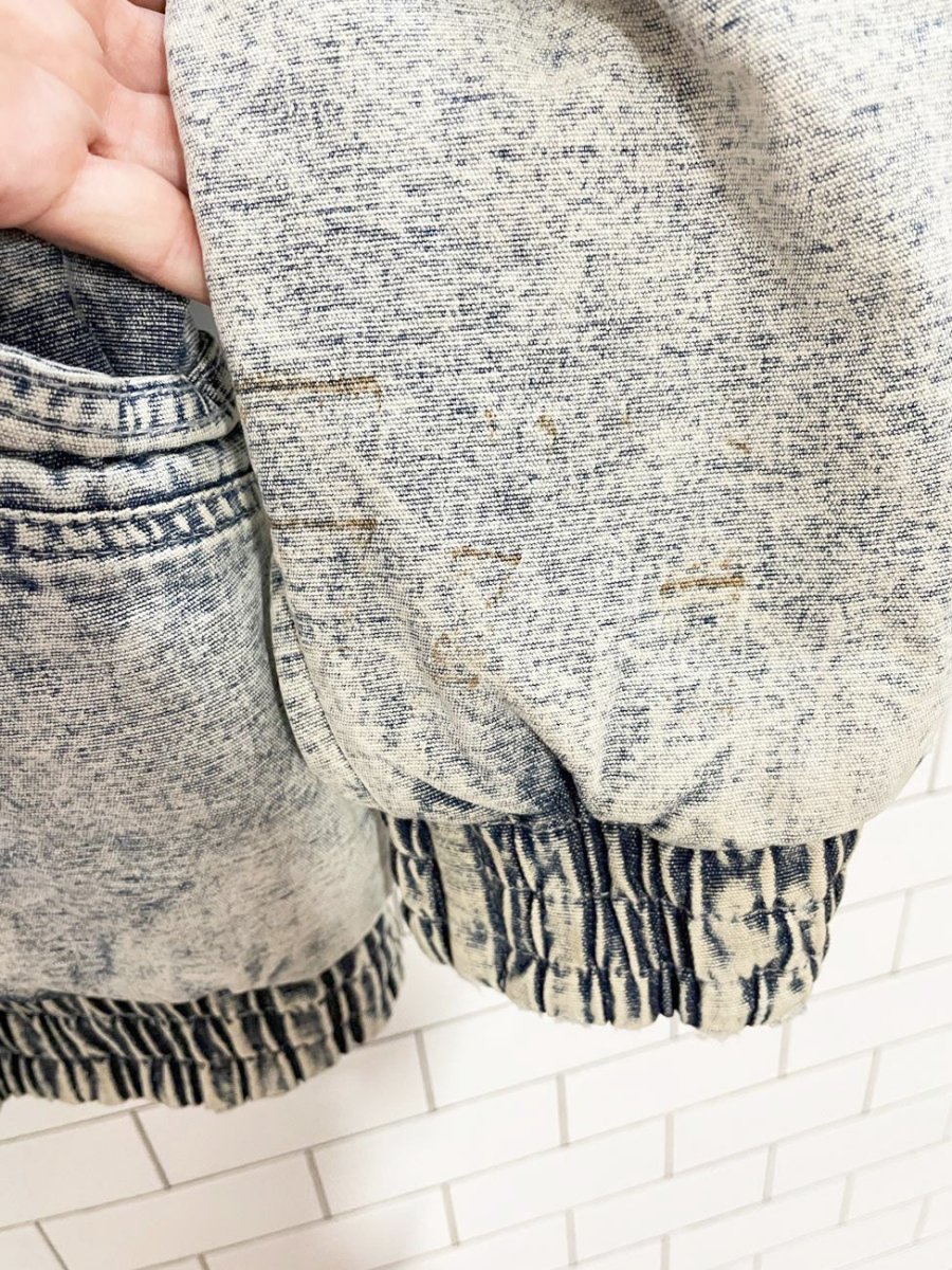 vintage 90s east west hooded striped acid wash denim bomber jacket - good market thrift store