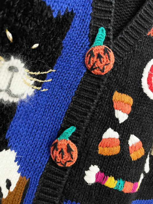vintage spice of life ramie-blend knit halloween trick or treat vest