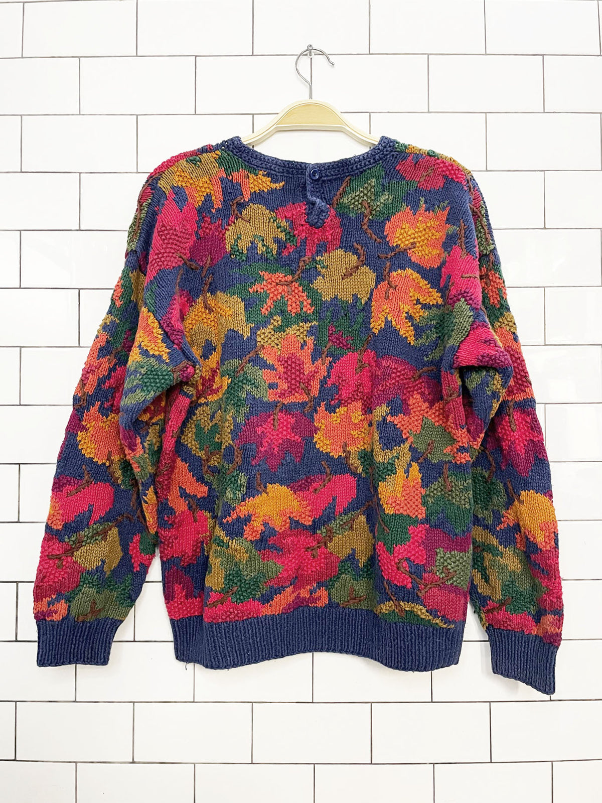 vintage northern isles ramie-blend hand-knit autumn leaves sweater | signature