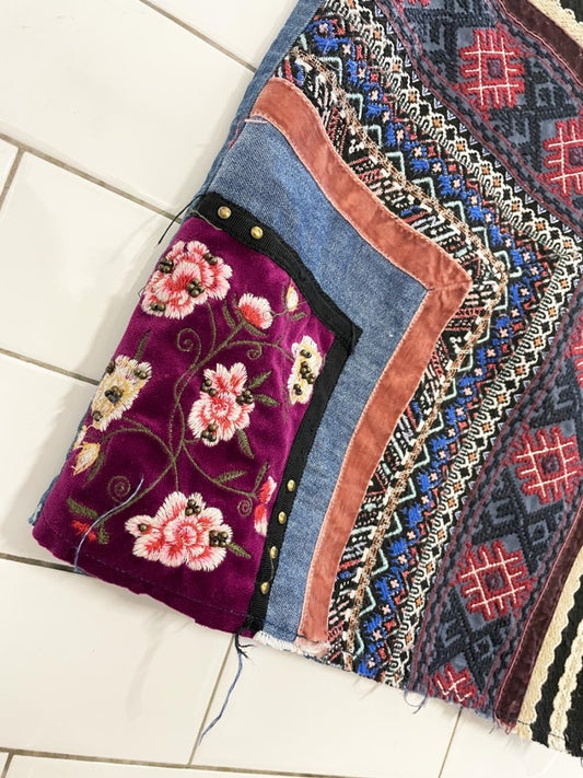 desigual boho patchwork wrap embroidered denim mini skirt - good market thrift store