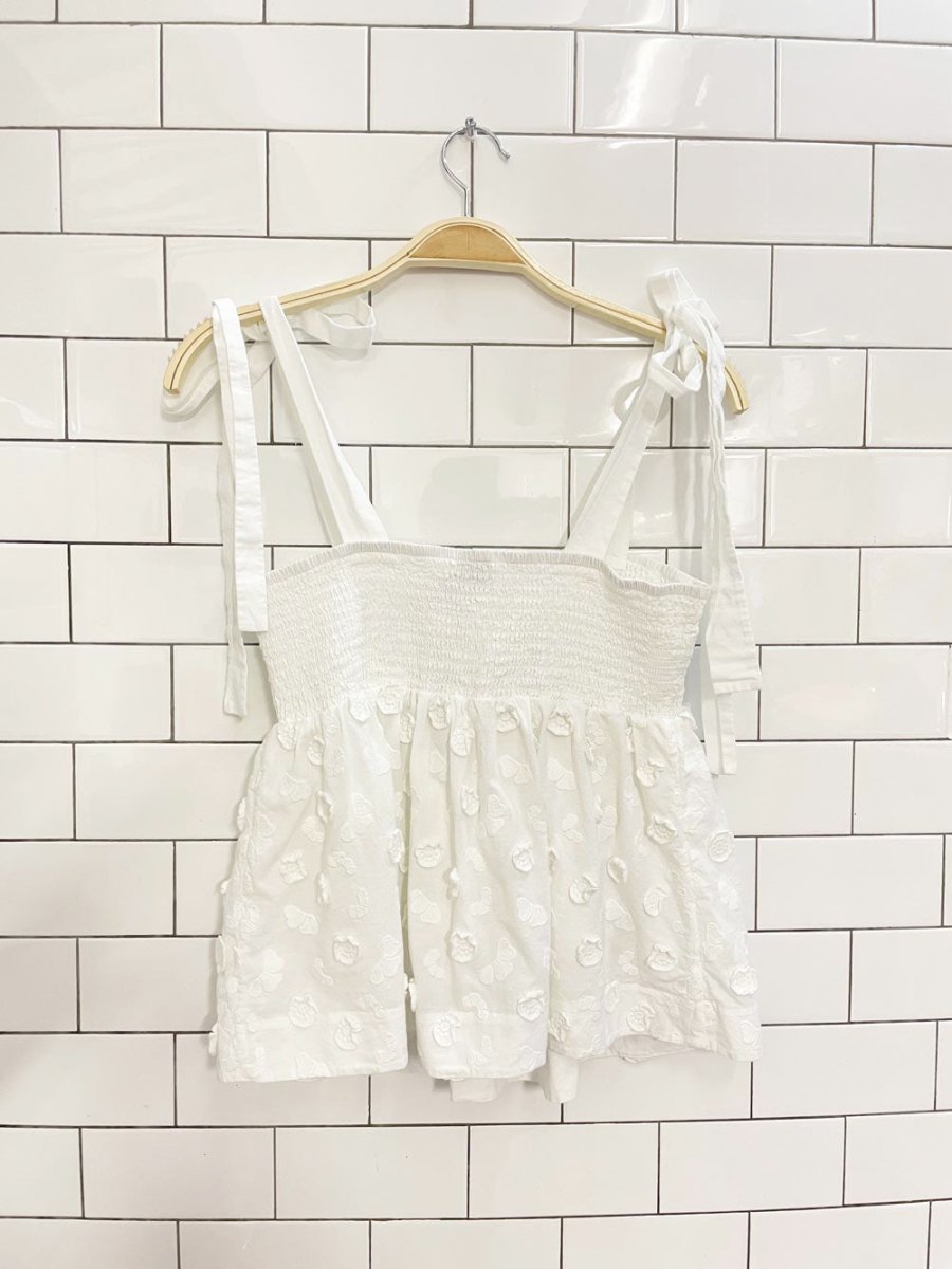 & other stories tie shoulder floral applique smocked top | UO - good market thrift store
