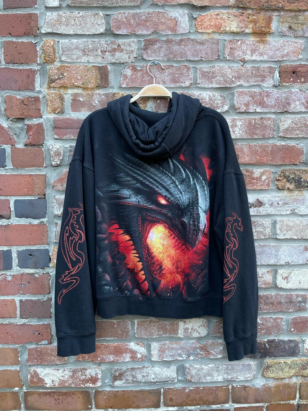 y2k spiral flaming dragon hoodie