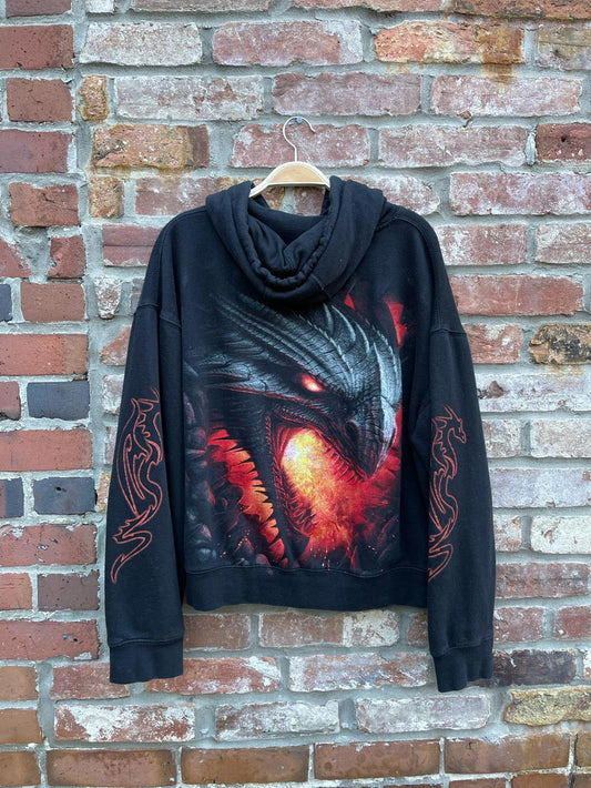 y2k spiral flaming dragon hoodie