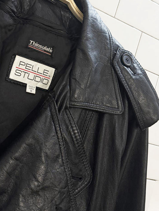 vintage pelle studio leather double breasted belted trench coat