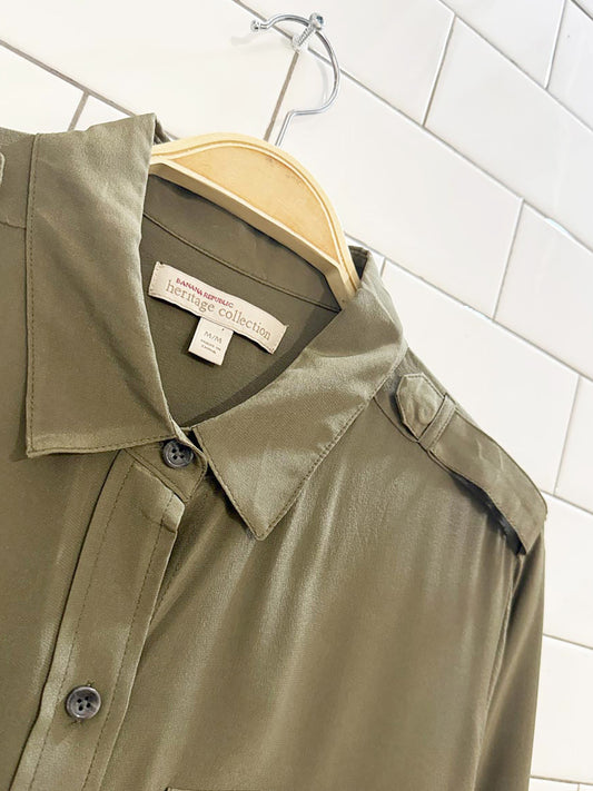banana republic 100% silk double pocket utility blouse | heritage collection