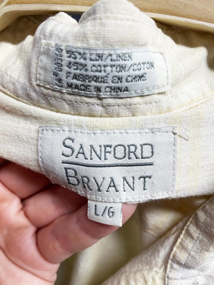 vintage sanford bryant linen - blend butter yellow shirt - good market thrift store