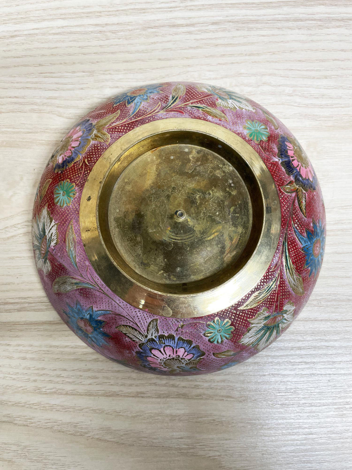 vintage hand-painted brass floral catch-all bowl