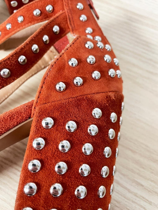 steven madden fara suede studded block heel sandal - good market thrift store