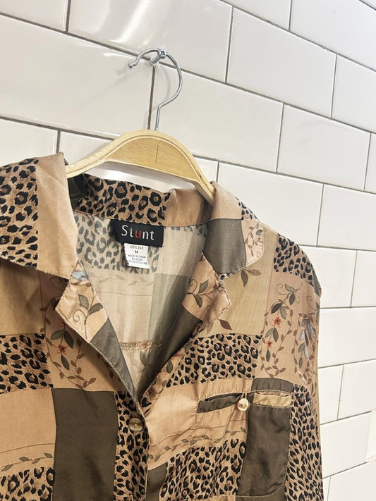 vintage 00s stunt abstract animal print silk shirt - good market thrift store
