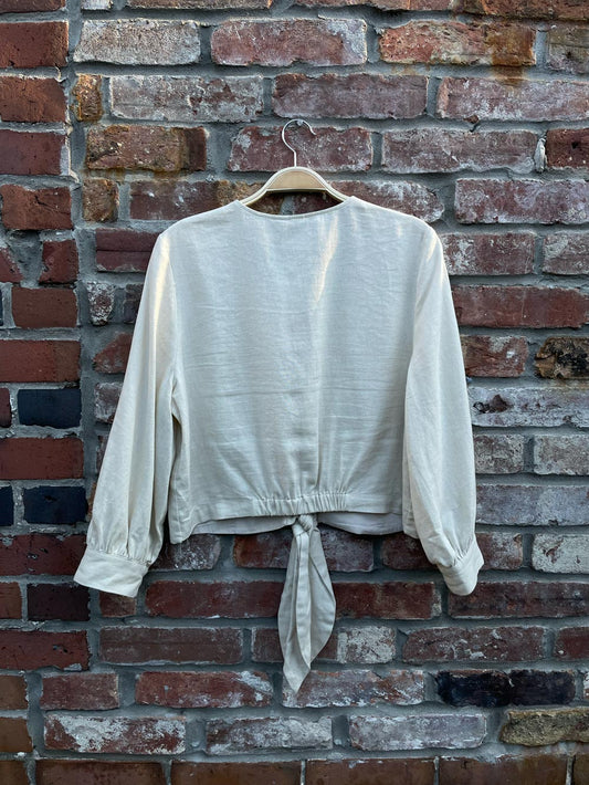 joie tie front linen-blend button down blouse