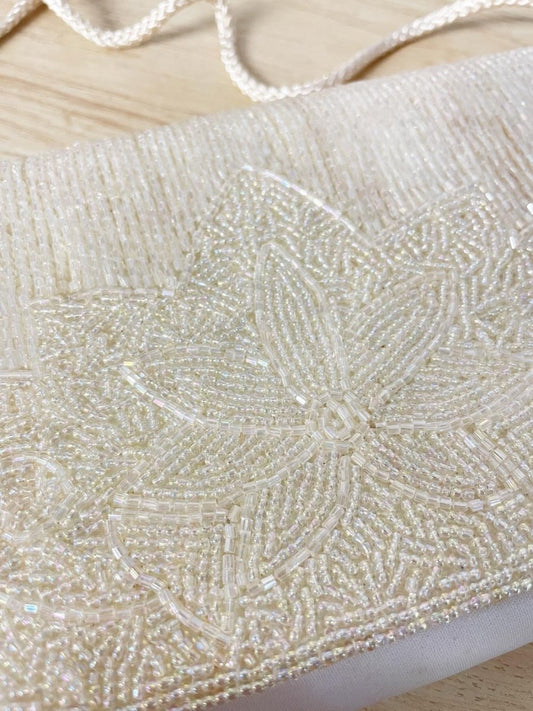 vintage satin floral beaded evening bag - good market thrift store