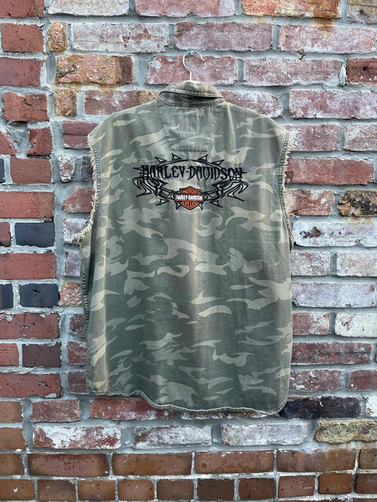 vintage harley davidson sleeveless camo shirt