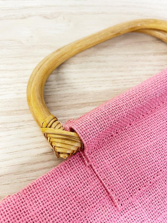 vintage 70s revlon bamboo handle woven tote - good market thrift store