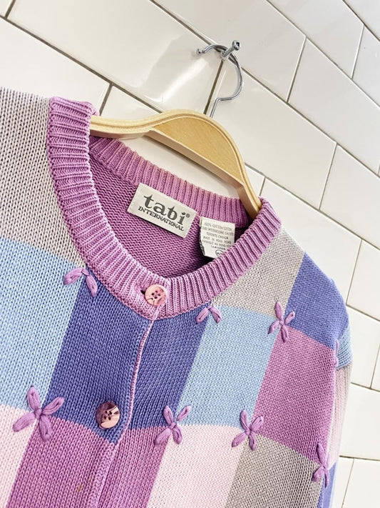 vintage 00s tabi flower check knit cardigan - good market thrift store