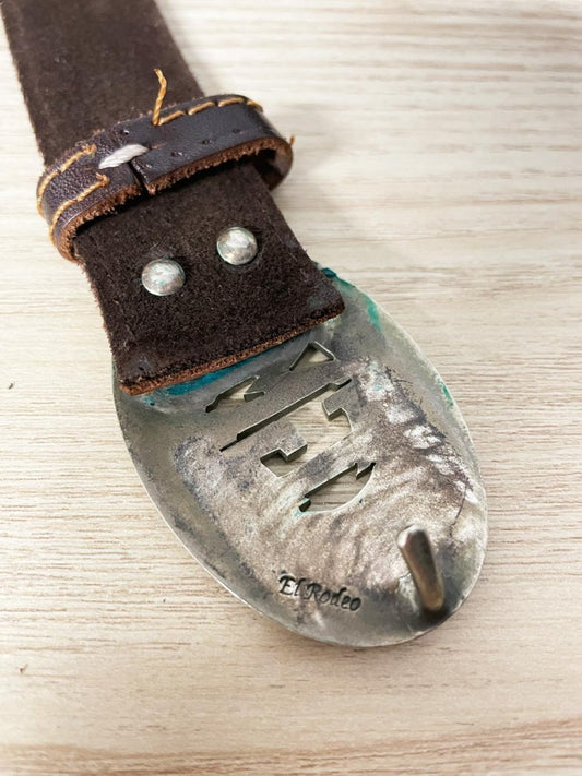 vintage el rodeo GM silver buckle leather belt - good market thrift store