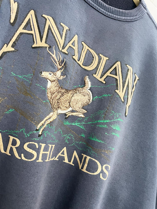 vintage canadian marshlands deer embroidered plush sweatshirt