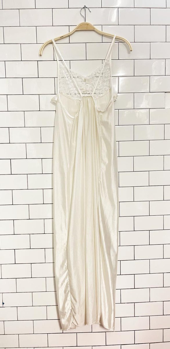 vintage lace + bow top satin knit slip night dress - good market thrift store