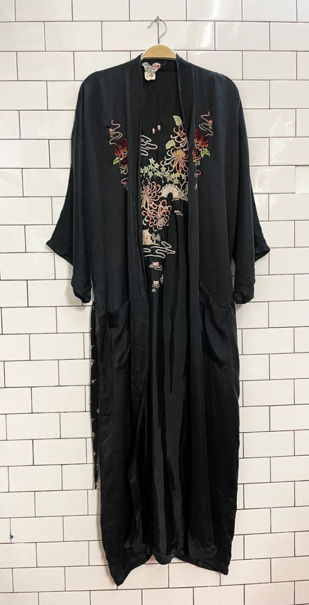 vintage 70s hand - embroidered silk kimono - good market thrift store