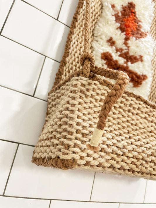 vintage 70s latch hook plant wall hanger - good market thrift store