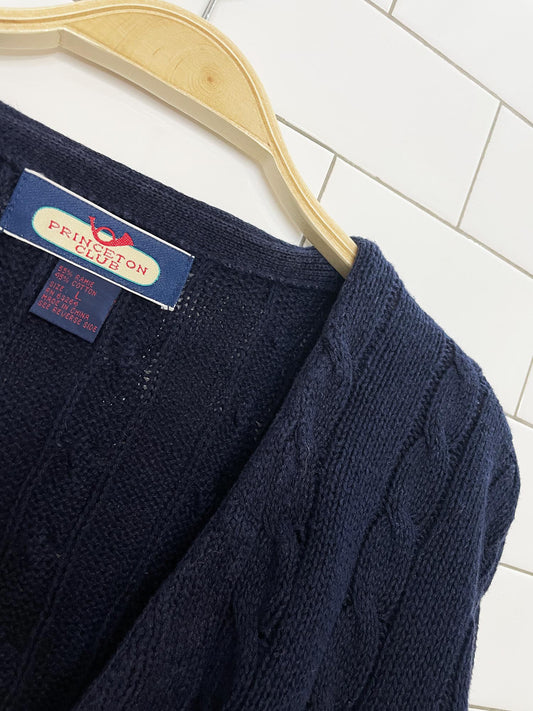vintage princeton club ramie-blend cable knit cardigan sweater