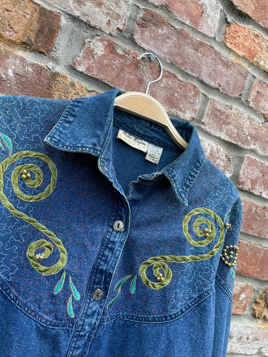 vintage ucha rajau embellished denim shirt