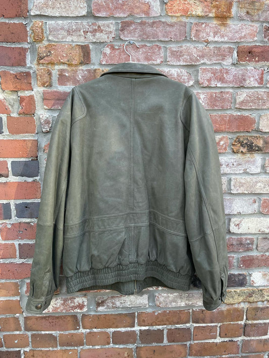 vintage timberbay green soft leather bomber jacket