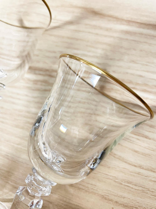 x2 vintage gold rim stemmed crystal shot glasses - good market thrift store
