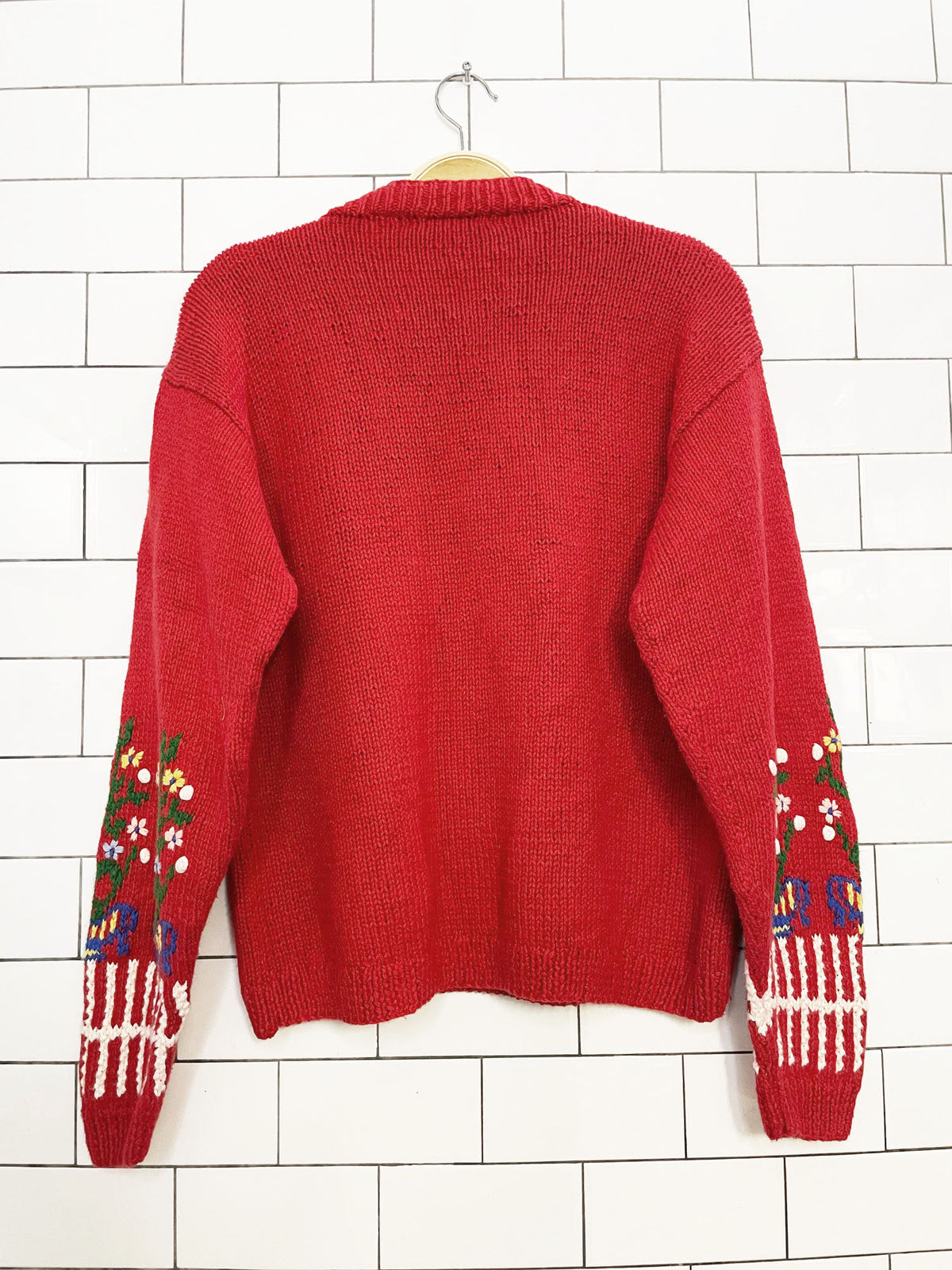 vintage heirlooms ramie-blend hand-knit folk art home + garden sweater