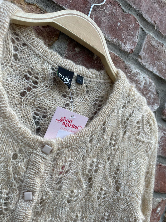 twik pointelle knit mohair blend cardigan