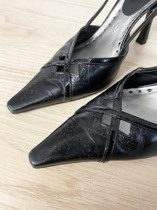 y2k paolo corelli brazil leather sling back heels - good market thrift store