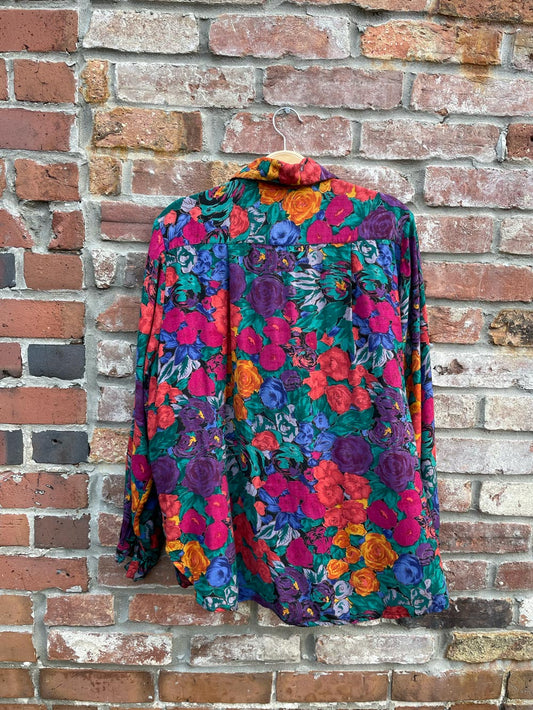 vintage 80s born to be worn floral blouse