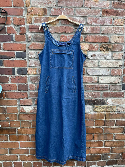 vintage 90s algonquin denim jumper midi dress