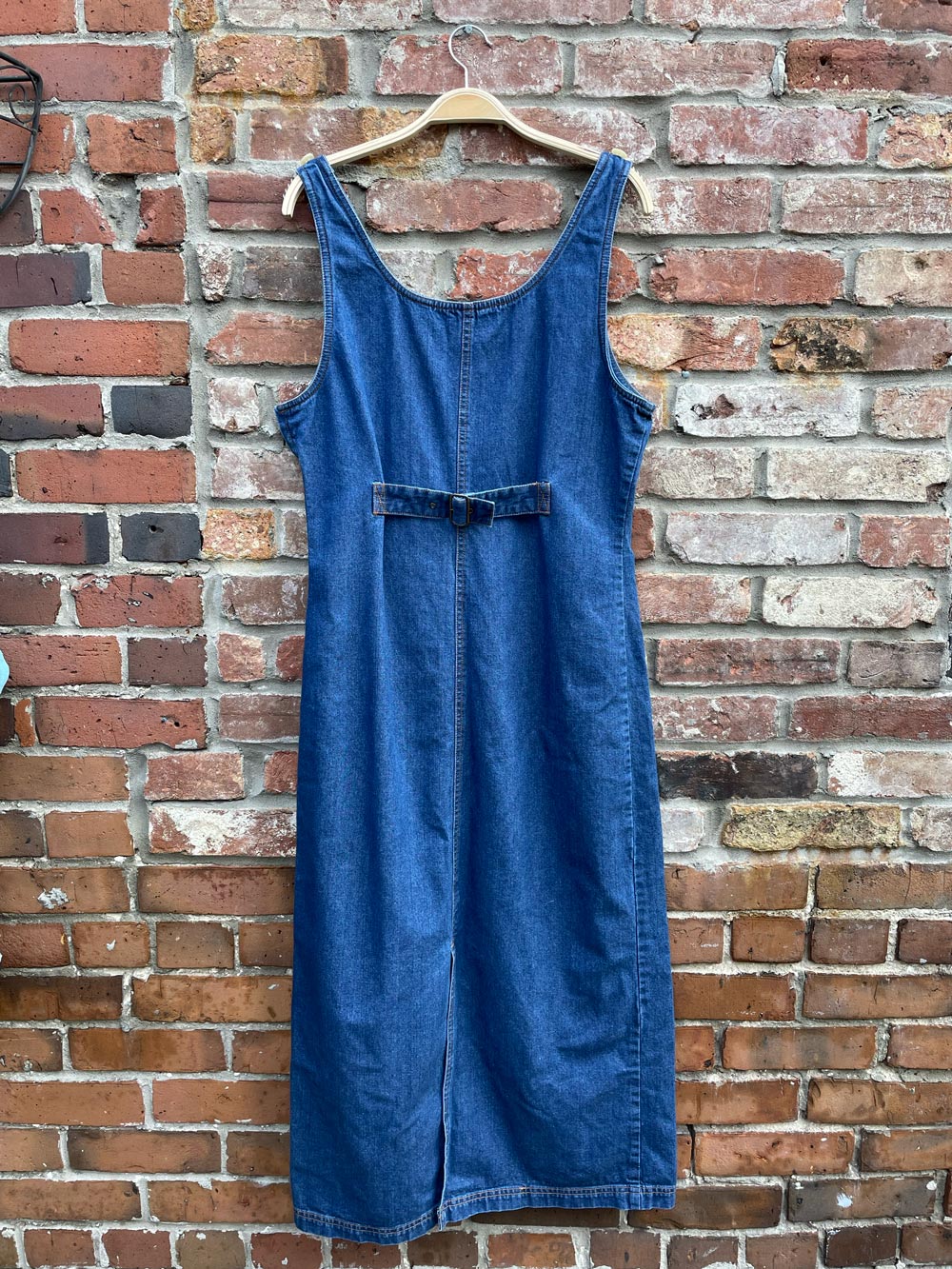 vintage 90s algonquin denim jumper midi dress